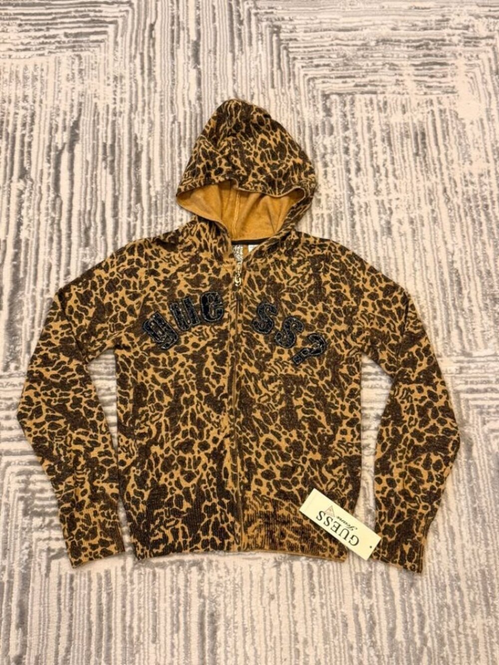 NEW Guess girl's size 14 brown/black leopard print full zip sweater MSRP $49.50